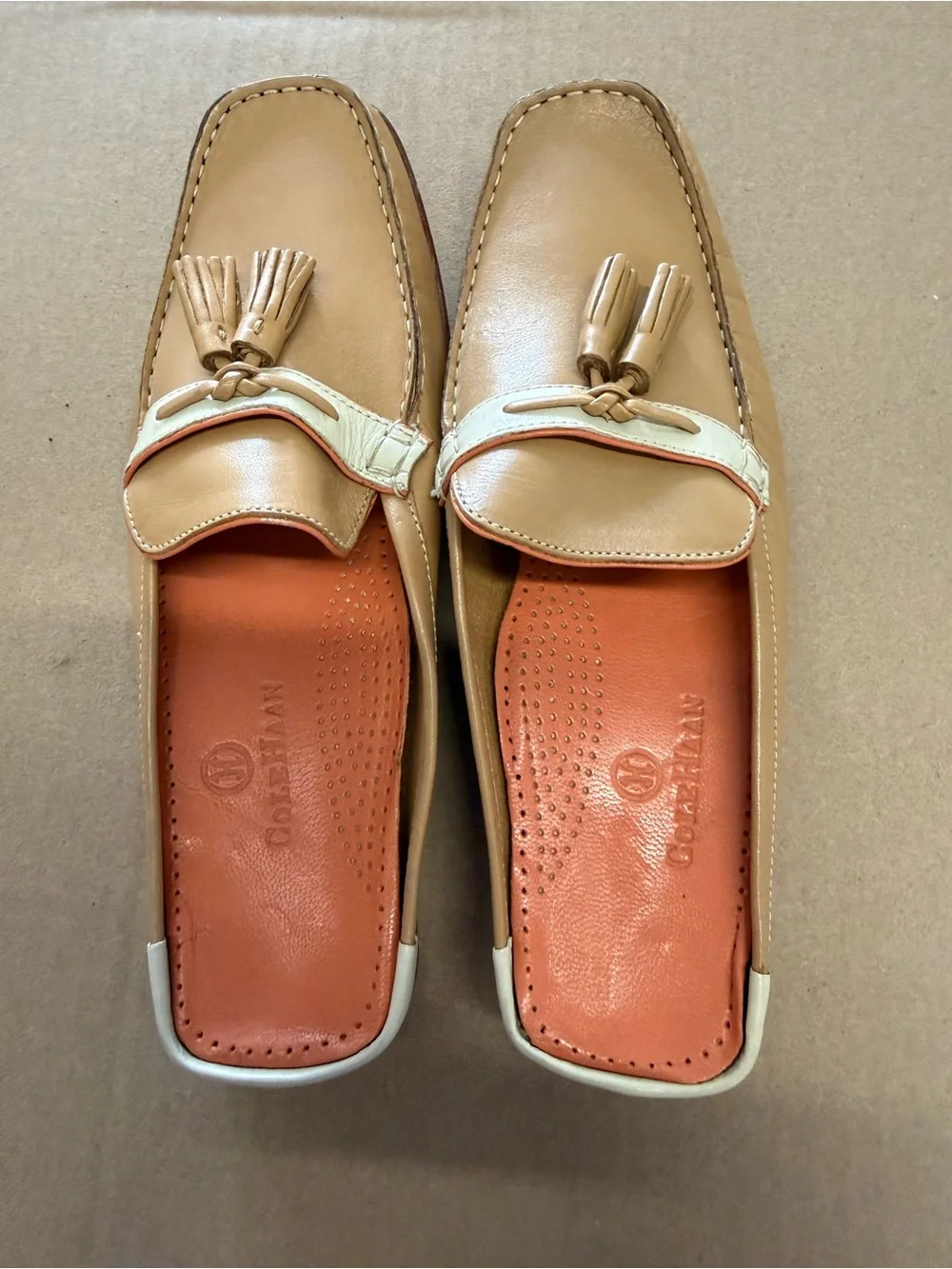 Cole Haan Leather Tassel Mule Loafers in Tan and Cream - Men